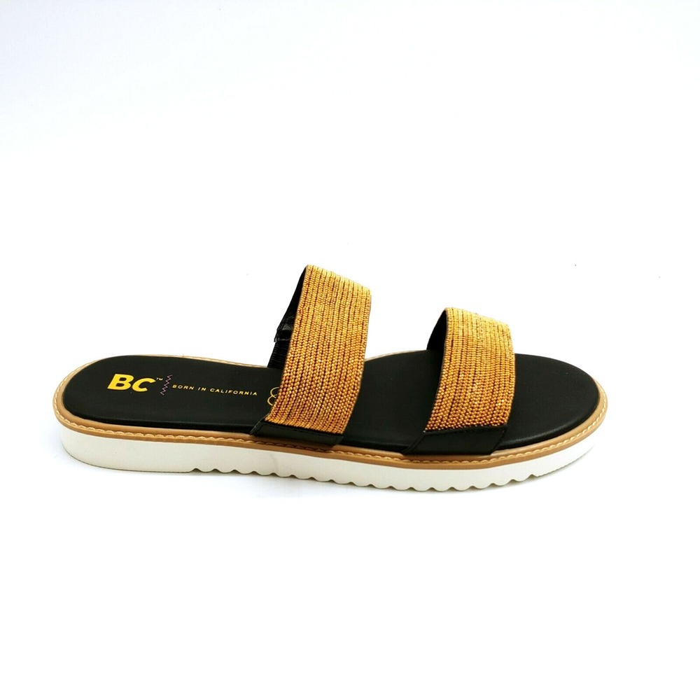 BC Shoes Womans Grand Prize Slide Sandal Gold Metallic Cushioned Insole 7 NEW